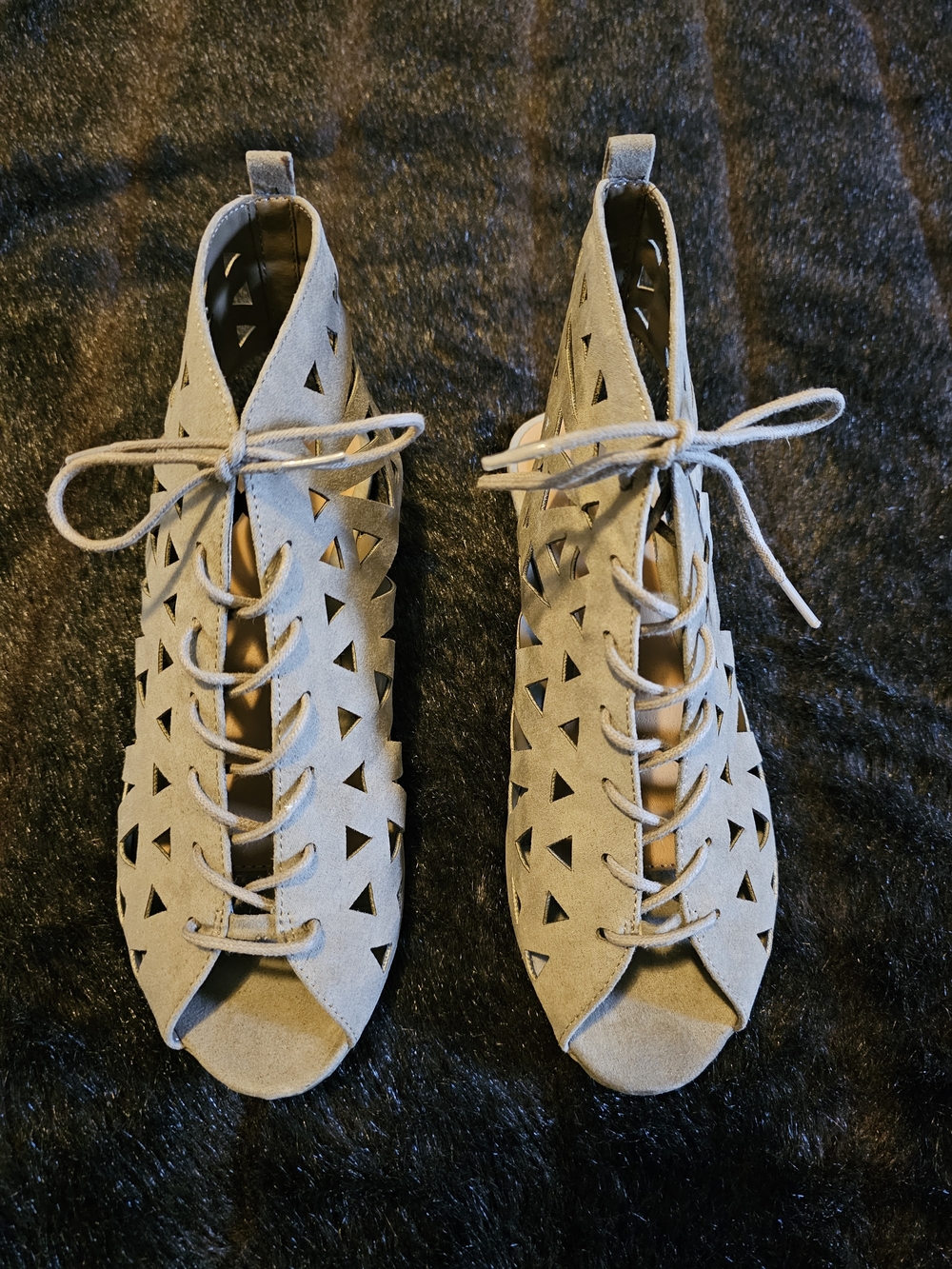 MIA Women's Taupe Lace-Up Cutout Peep-Toe Sandals (New)